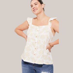 Torrid White Duofold Ruffle Button Front Tank Top Daisy Daydream 3X - 22/24 NWT